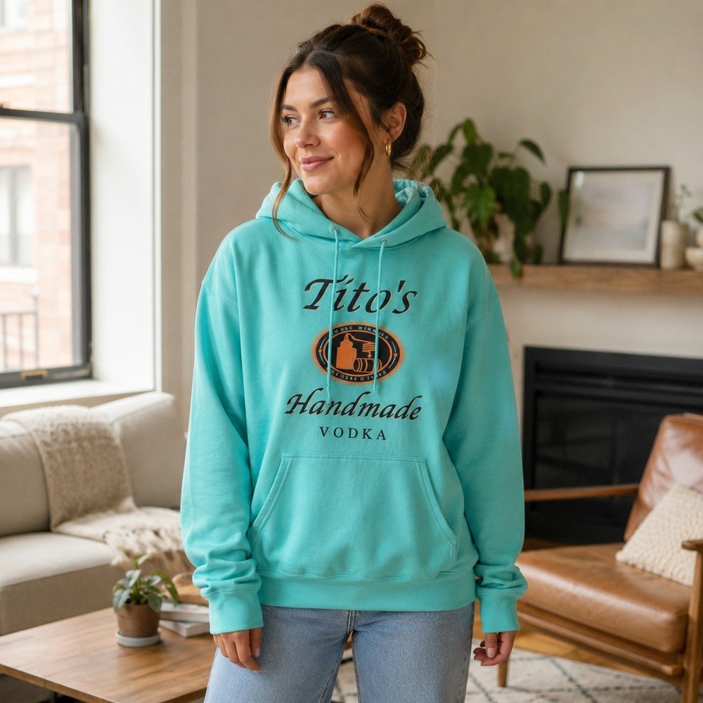 Tito's Handmade Vodka Hoodie‎ Medium Turquoise Graphic Pullover Casual